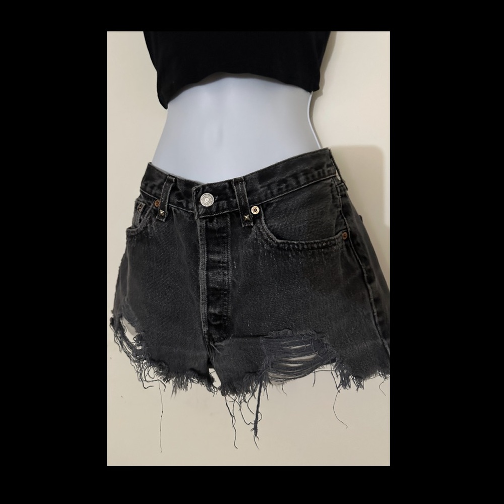 Vintage 501 Black Distressed Denim Shorts